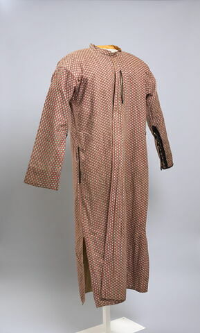 Robe en coton imprimé rayures rouges et blanches à palmettes et doublée coton beige (doublure du col orange), image 3/4