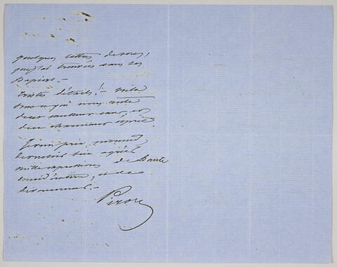Lettre autographe signée Achille Piron destinée à Pierre-Antoine Berryer, 19 août 1863