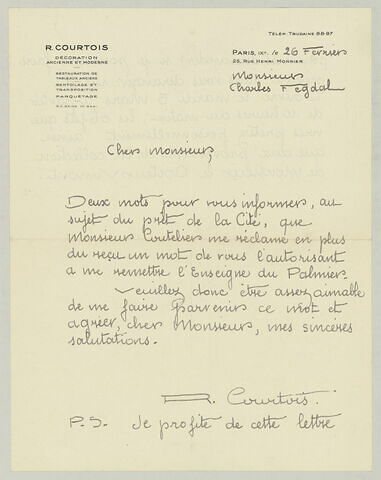 LAS R. Courtois à Charles Fegdal, 26 février [1935], image 2/2