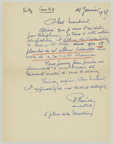 LAS Pierre Bailly à Charles fegdal, 14 janvier 1935