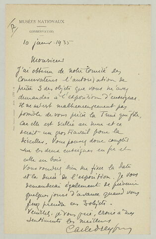 LAS Carle Dreyfus à Charles Fegdal, 10 janvier 1935, image 1/1
