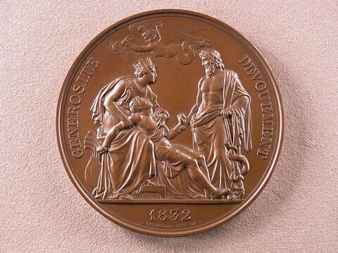 Médaille d’honneur des épidémies - Récompense pour générosité et dévouement offerte par le comte d'Argout et le comte de Bondy à l'occasion de l'épidémie de choléra, 1832, image 1/2