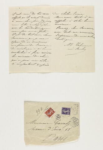 Lettre de la fille de Léon Roches, Marie Laliman, datée du 08 mars 1909, adressée à Mr Carraby et son enveloppe