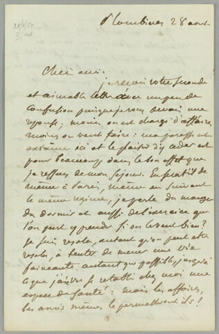 Lettre autographe signée Eug. Delacroix à Joséphine de Forget, 