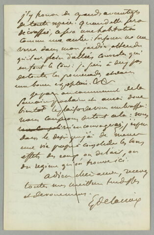Lettre autographe signée Eug. Delacroix à Joséphine de Forget, 