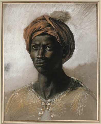 Modèle noir en buste, la tête couverte d'un turban, image 1/1