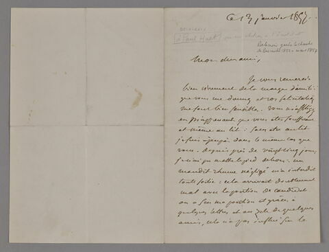 Lettre autographe signée, Eugène Delacroix à Paul Huet, 13 janvier 1857