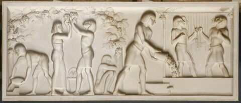 Décors de panneaux de boiserie en grisaille représentant des scènes de la vie civile égyptienne antique, image 11/11