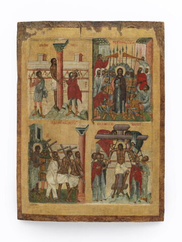 Quatre scènes de la Passion du Christ : Flagellation, Dérision, Chemin de Croix, Mise en Croix