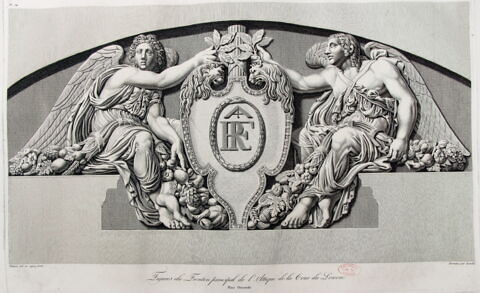 Figures du fronton principal de l'Attique de la cour du Louvre, face orientale