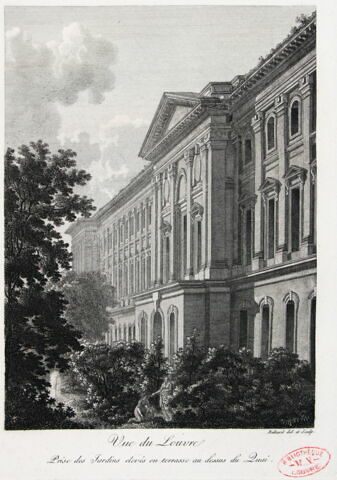 Vue du Louvre / Prise des Jardins élevés en terrasse au dessus du Quai
