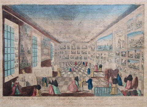 Vue perspective du Salon de l'Académie royale de Peinture et de Sculpture au Louvre à Paris