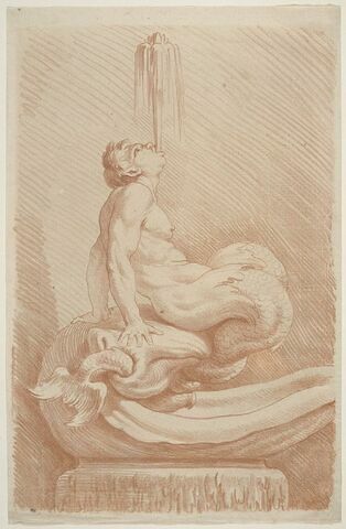 Une fontaine formée d'un triton lançant de l'eau par la bouche, image 1/2
