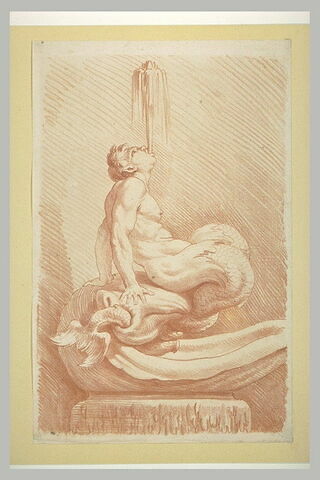 Une fontaine formée d'un triton lançant de l'eau par la bouche, image 2/2