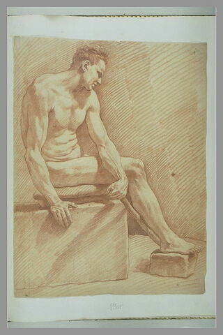 Homme nu, assis, tourné à droite, image 2/2