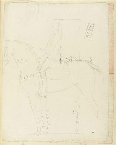 Cavalier et cheval, vus de profil vers la gauche, avec indications de mesures, image 3/3