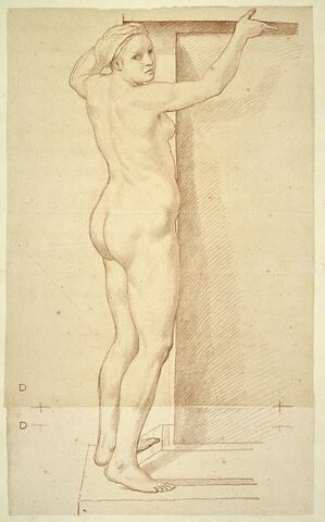 Femme nue, debout, tournée à droite, vue de trois quarts par le dos