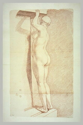 Femme nue, debout, tournée à gauche, vue de trois quarts par le dos, image 2/2