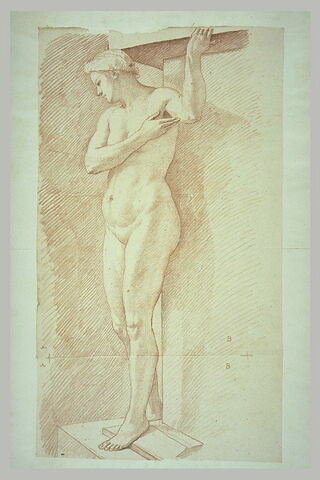Femme nue, debout, tournée à gauche, le bras droit sur la poitrine, image 2/2