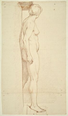 Femme nue, debout, vue de côté tournée à droite