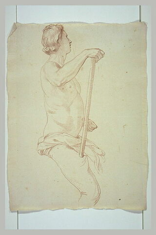 Cavalier, vu jusqu'au genou, de profil vers la droite, tenant un bâton, image 2/2
