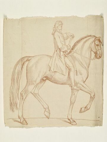 Cavalier et cheval, vus de profil vers la droite, image 1/2