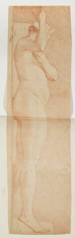 Etude de femme nue, vue de profil, soutenant un plafond, image 1/1