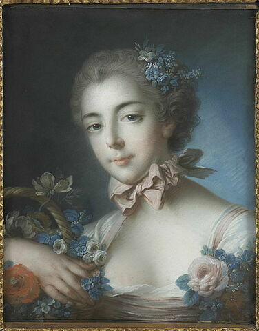 Portrait en buste d'une jeune fille appuyée sur une corbeille de fleurs, image 4/4