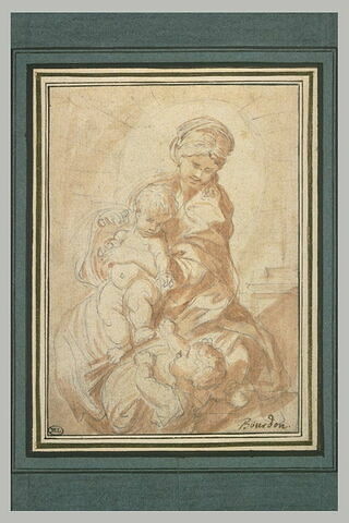 La Vierge assise, avec l'Enfant sur ses genoux et le petit saint Jean, image 1/1