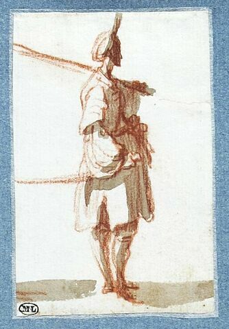 Un soldat turc, une lance sur l'épaule gauche