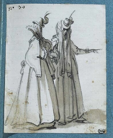 Deux personnages de théâtre marchant vers la droite, image 1/2