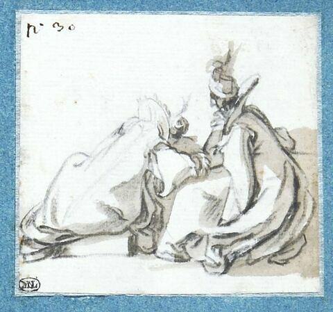 Deux personnages de théâtre assis par terre, image 2/2