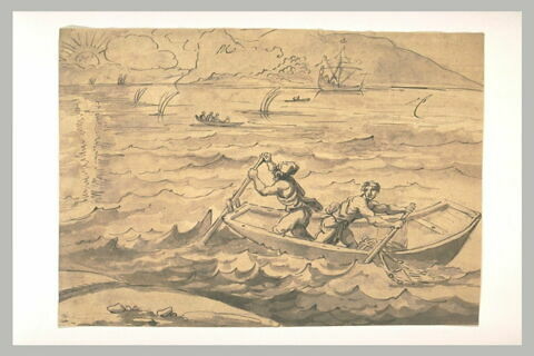 Une barque montée par deux rameurs, image 1/1