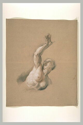 Une demi-figure de femme nue levant le bras droit