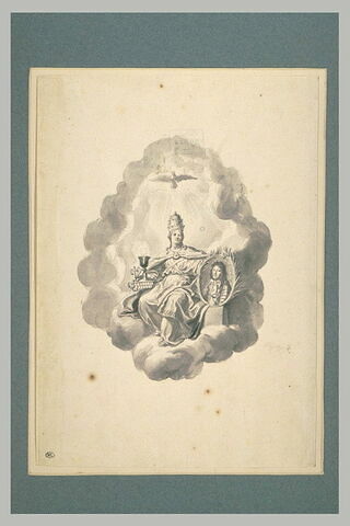 La Religion sur des nuages, soutenant le portrait de Louis XIV