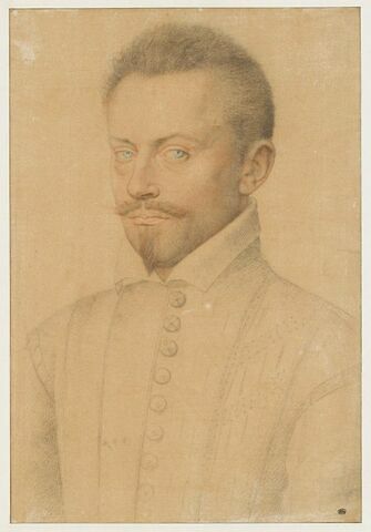 Portrait d'homme en buste, portant moustache et royale
