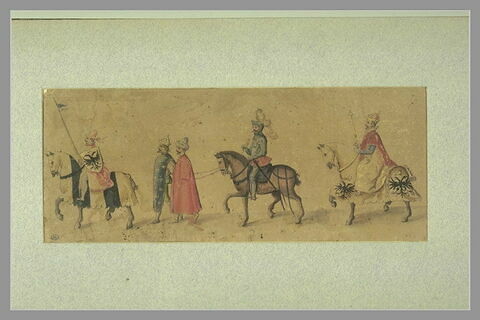 Cinq masques : l'Empereur conduisant le roi de France et un sultan, image 2/2