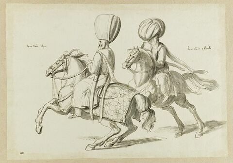 Un janissaire 'aga' et un janissaire 'affendi' à cheval, image 1/2