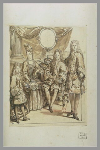 Louis XIV assis et trois personnages de sa cour, image 2/2