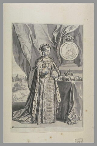 Une jeune reine debout, la main droite sur la poitrine, Maria Luisa de Savoie, reine d'Espagne, image 2/2