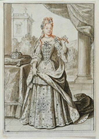 Une reine debout tenant une mèche de ses cheveux dans la main gauche, image 1/2