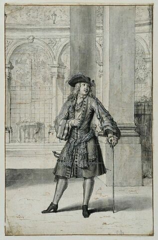 Un seigneur de la cour debout, une canne dans la main gauche, Louis de France, duc de Burgundy