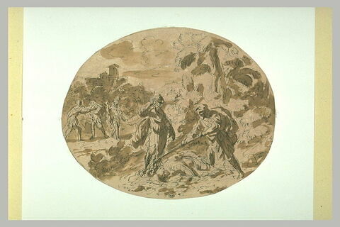 Enterrement d'un homme par ses compagnons et discussion de trois soldats, image 1/1