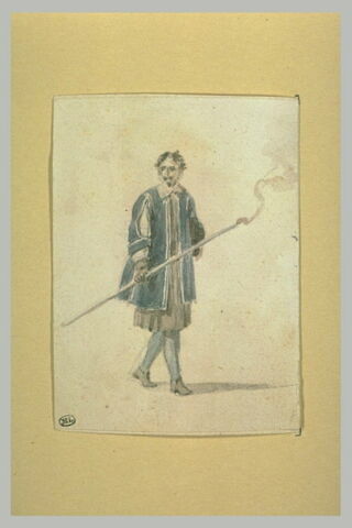 Un serviteur en costume du XVIIè siècle portant un cierge allumé, image 1/1