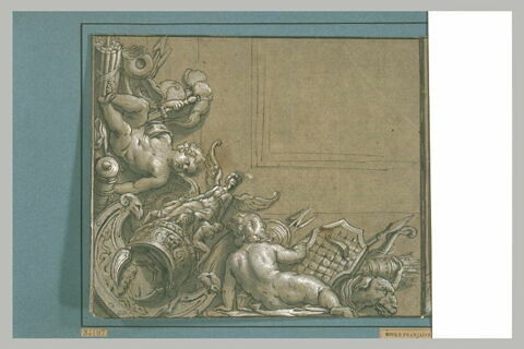 Ornement pour plafond carré, avec deux anges couchés entourés d'armes, image 2/2