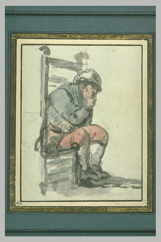Un paysan assis sur une chaise, se tenant le menton, image 2/2