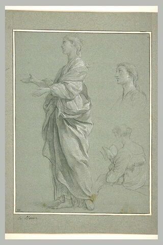 Femme debout les bras tendus ; reprise de la tête ; buste de femme lisant, image 2/2