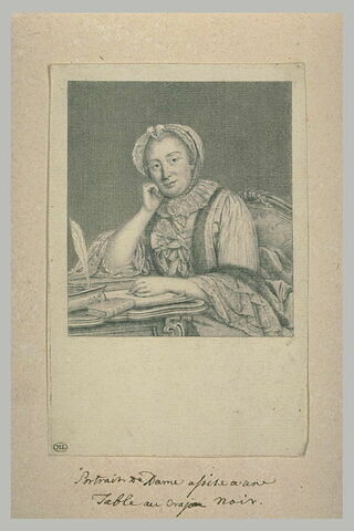 Portrait d'une dame assise à une table : Mme de Graffigny (?)