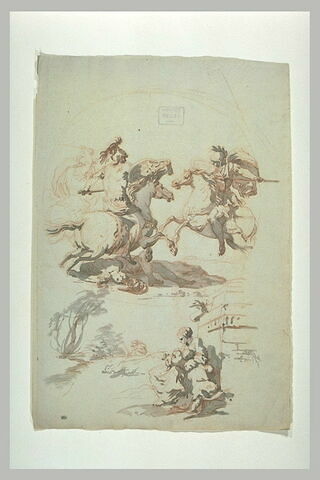 Combat de cavaliers romains, et une mendiante avec deux enfants, image 1/1