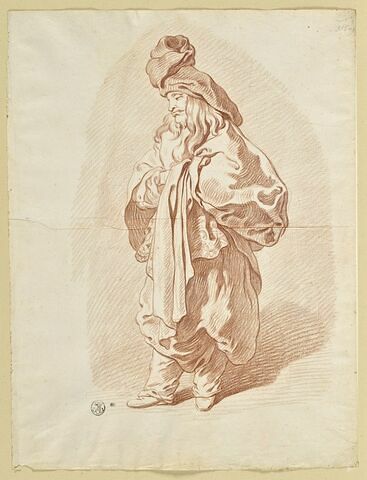 Figure de fantaisie : homme drapé, coiffé d'un turban, debout